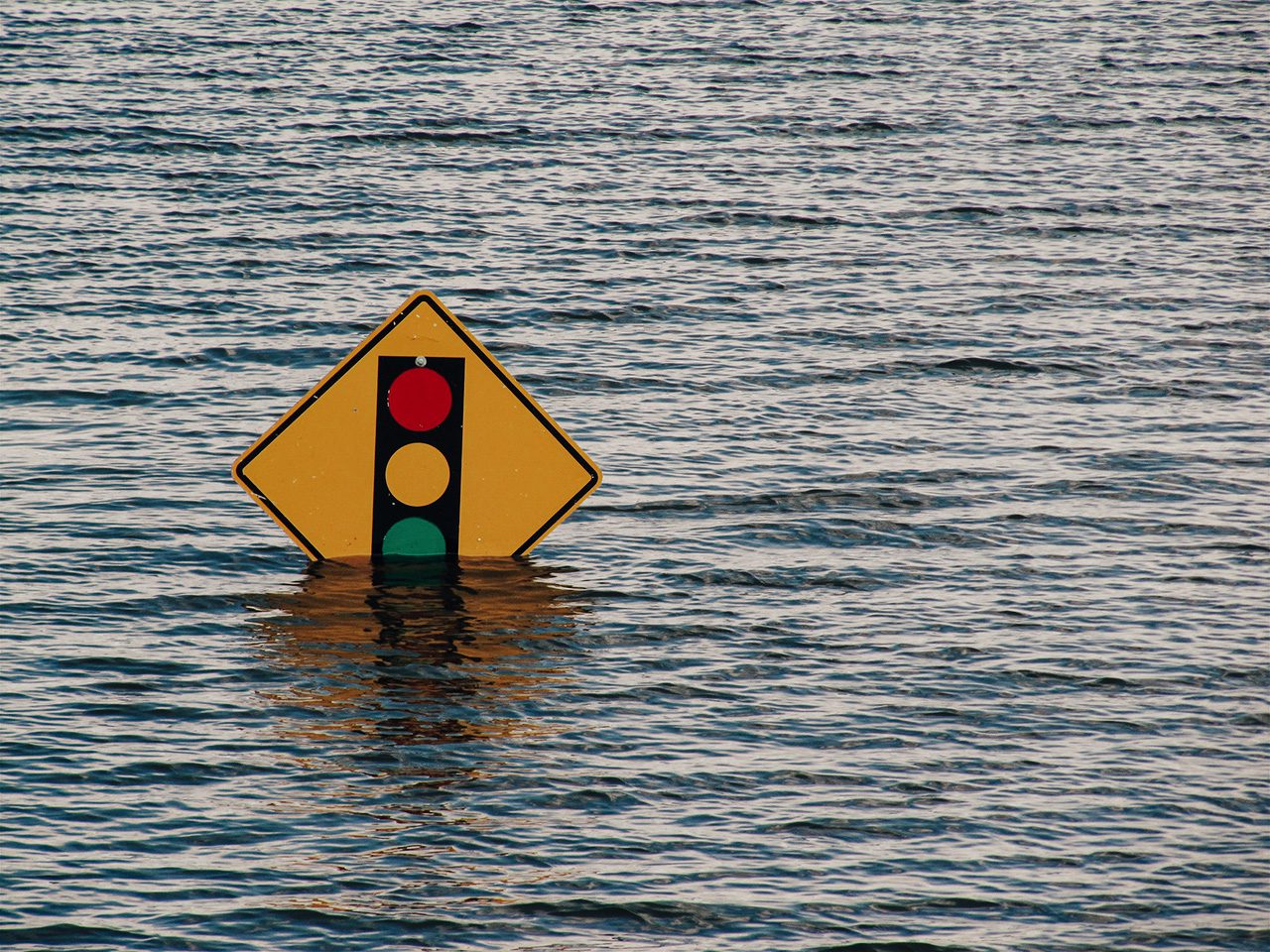 Traffic sign under water