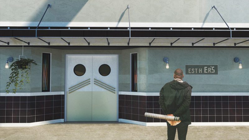 Man looking at store front