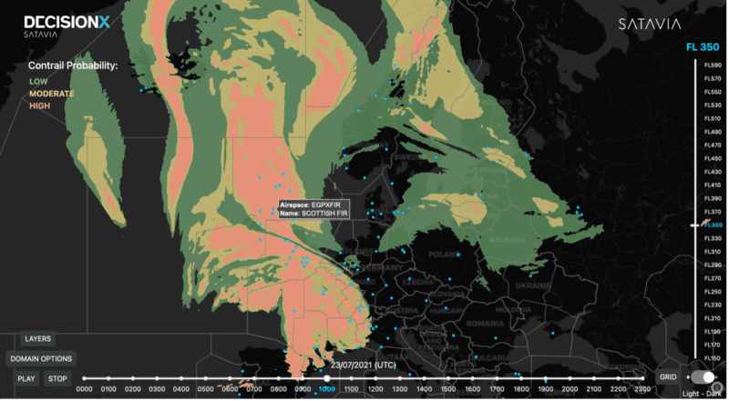 SATAVIA's contrail forecast dashboard