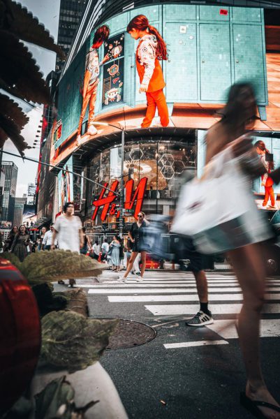 People in colorful Times Square