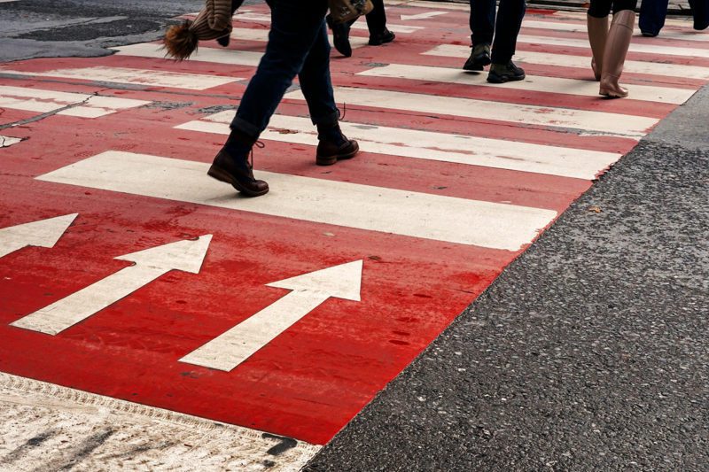 Arrows marking walking path