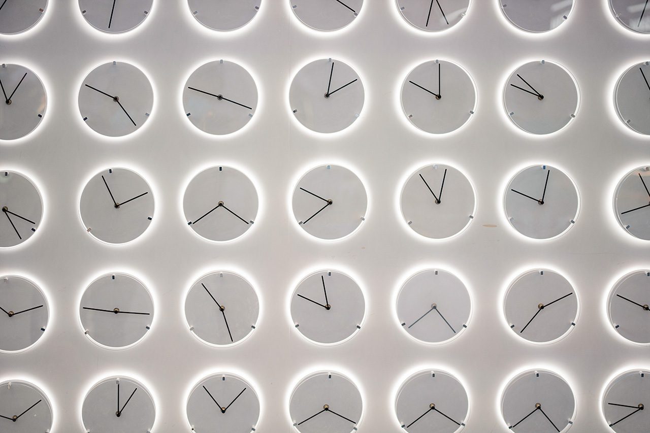 Series of clocks showing different times