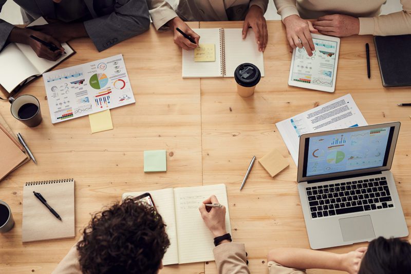 Business team working together at conference table