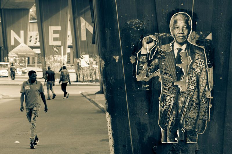 South African Street with Nelson Mandela Banner