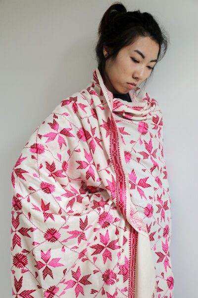 Asian woman wearing shawl