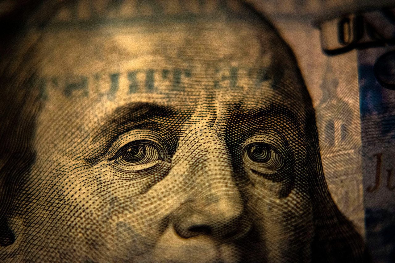 Closeup of Ben Franklin on US currency