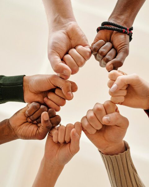 Diverse fists in circle