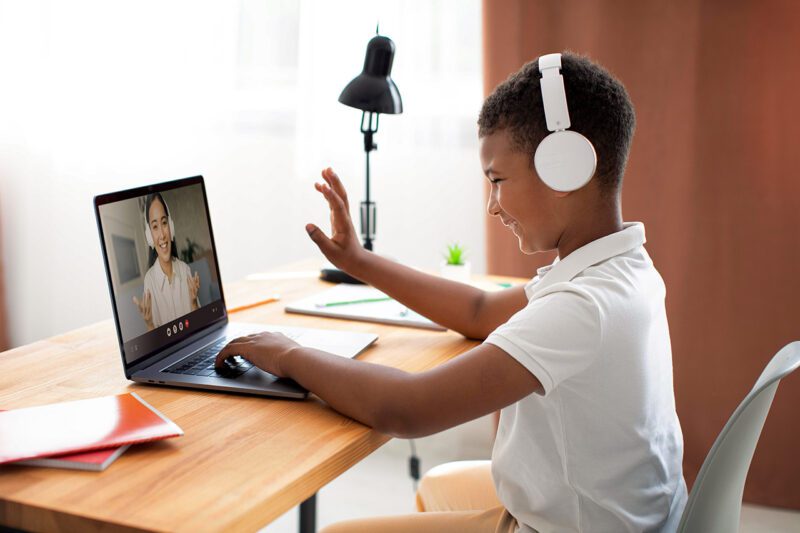 Student on computer doing remote learning