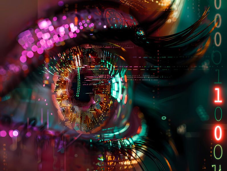Illustration of human eye with technology