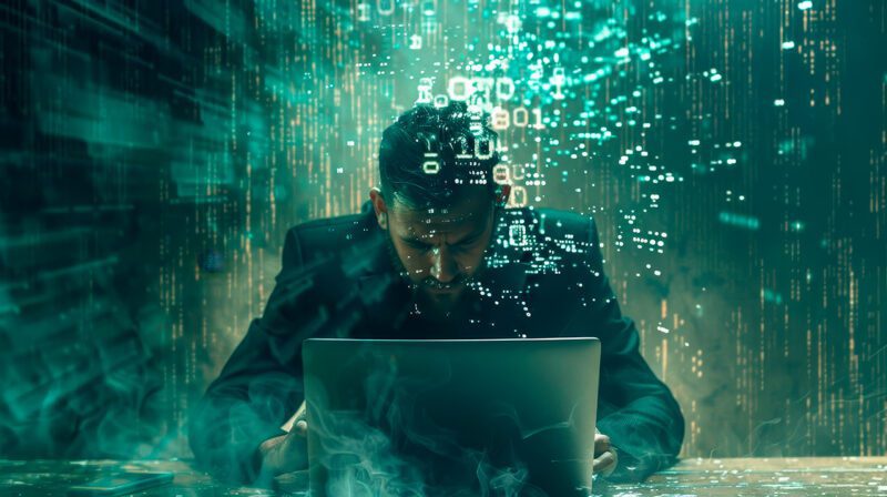 Illustration of man working on laptop