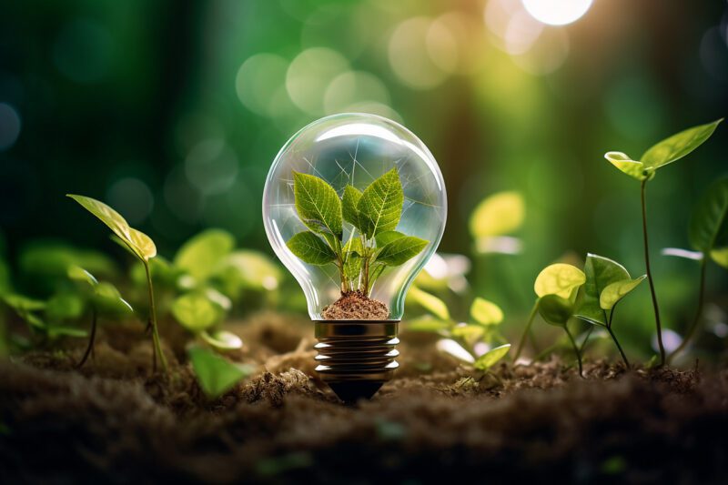 Lightbulb in healthy green soil