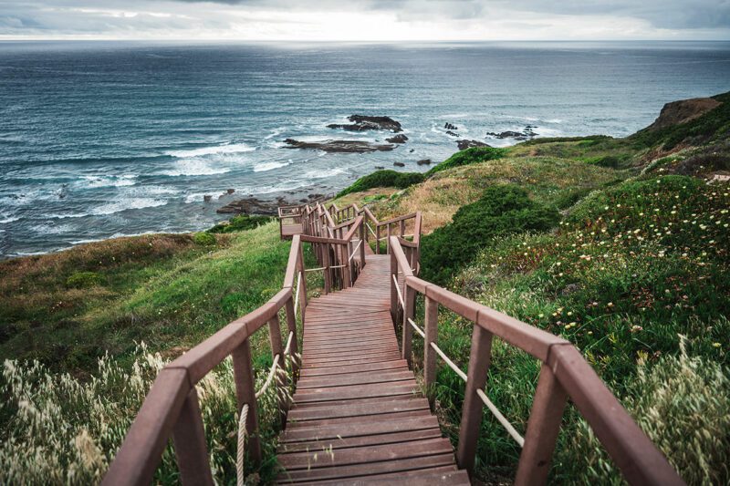 Staircase leading down to sea
