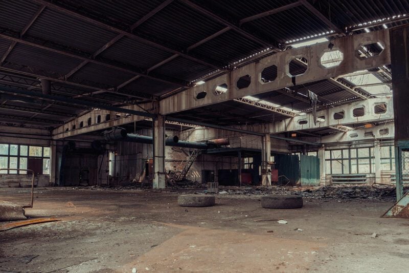 Bombed out building in war zone