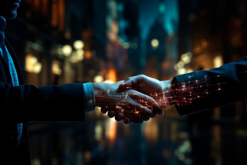 Tech human hands shaking