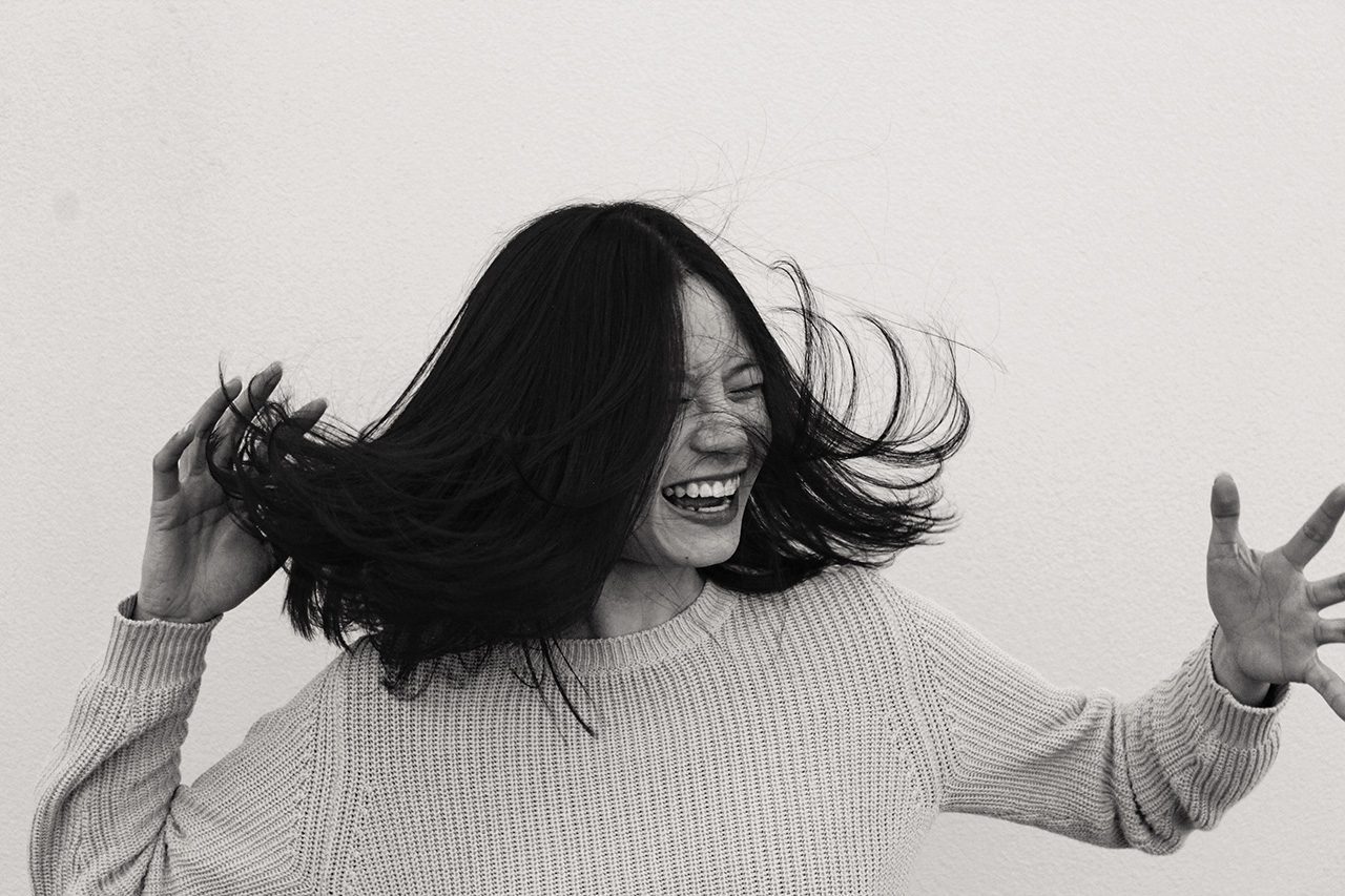 Woman animated and smiling