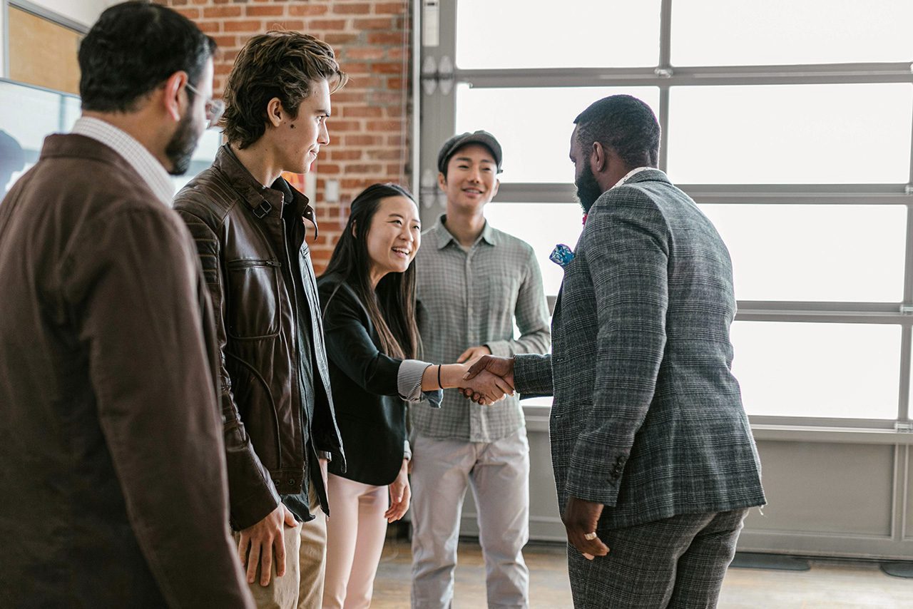 Diverse professionals meeting each other
