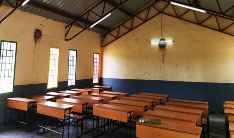 African classroom with solar powered lighting