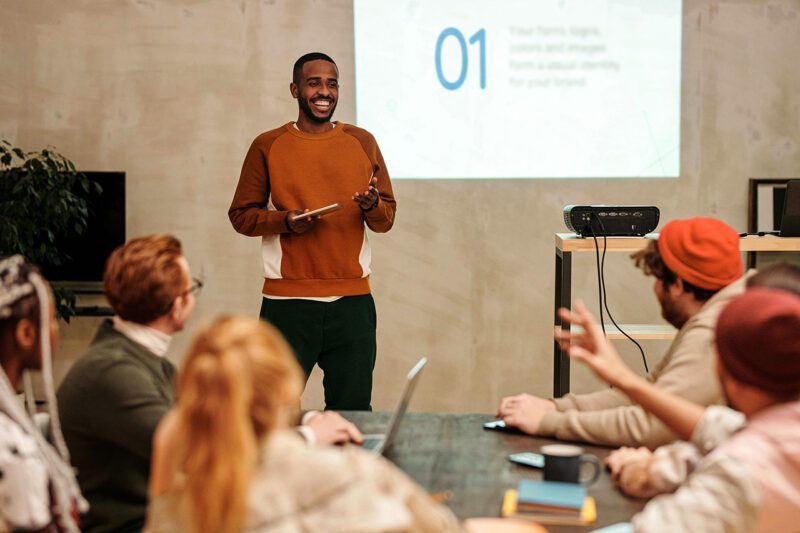 Black entrepreneur making presentation
