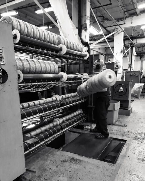 Rolls of threads in Indian apparel factory