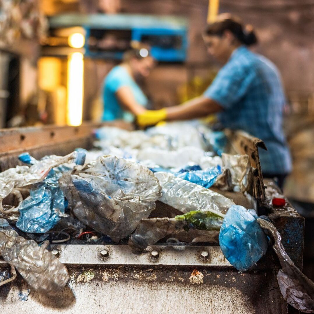 Recycling workers in factory