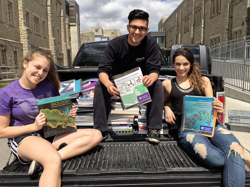 Student entrepreneurs with their textbook products