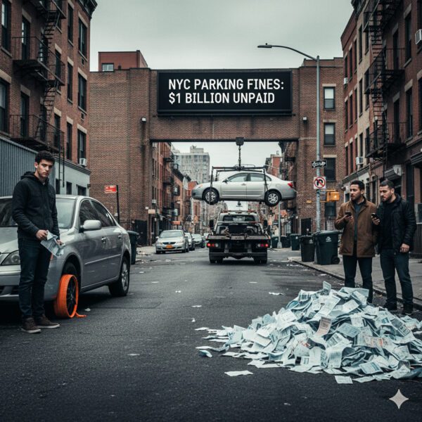 People on NYC street with car being impounded