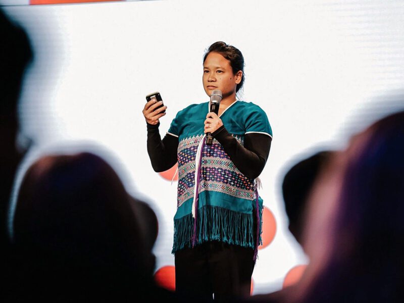 Native woman makes business presentation