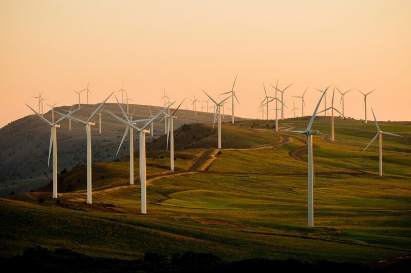 Windmills at sunset