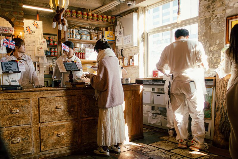 Workers in the London Bagel Museum store