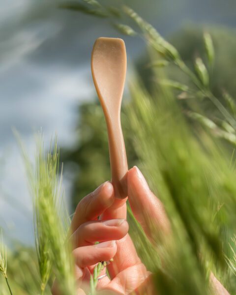 Seaweed cutlery held in a hand