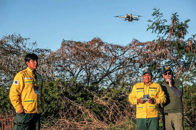 Firefighters in Brazil with drone