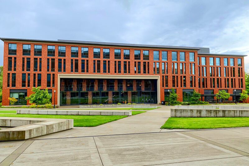Green school with sidewalks