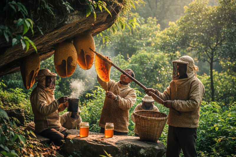 Nepali honey farmers at work