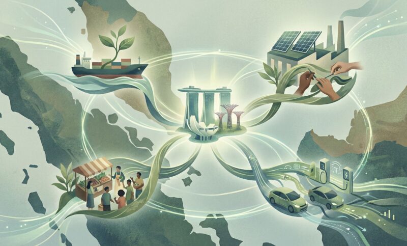 Illustration of Singapore at the center of the Impact Economy