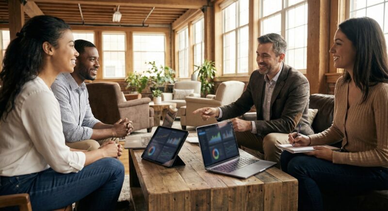 Four professionals meeting