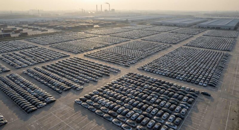 EV parking lot with hundreds of vehicles