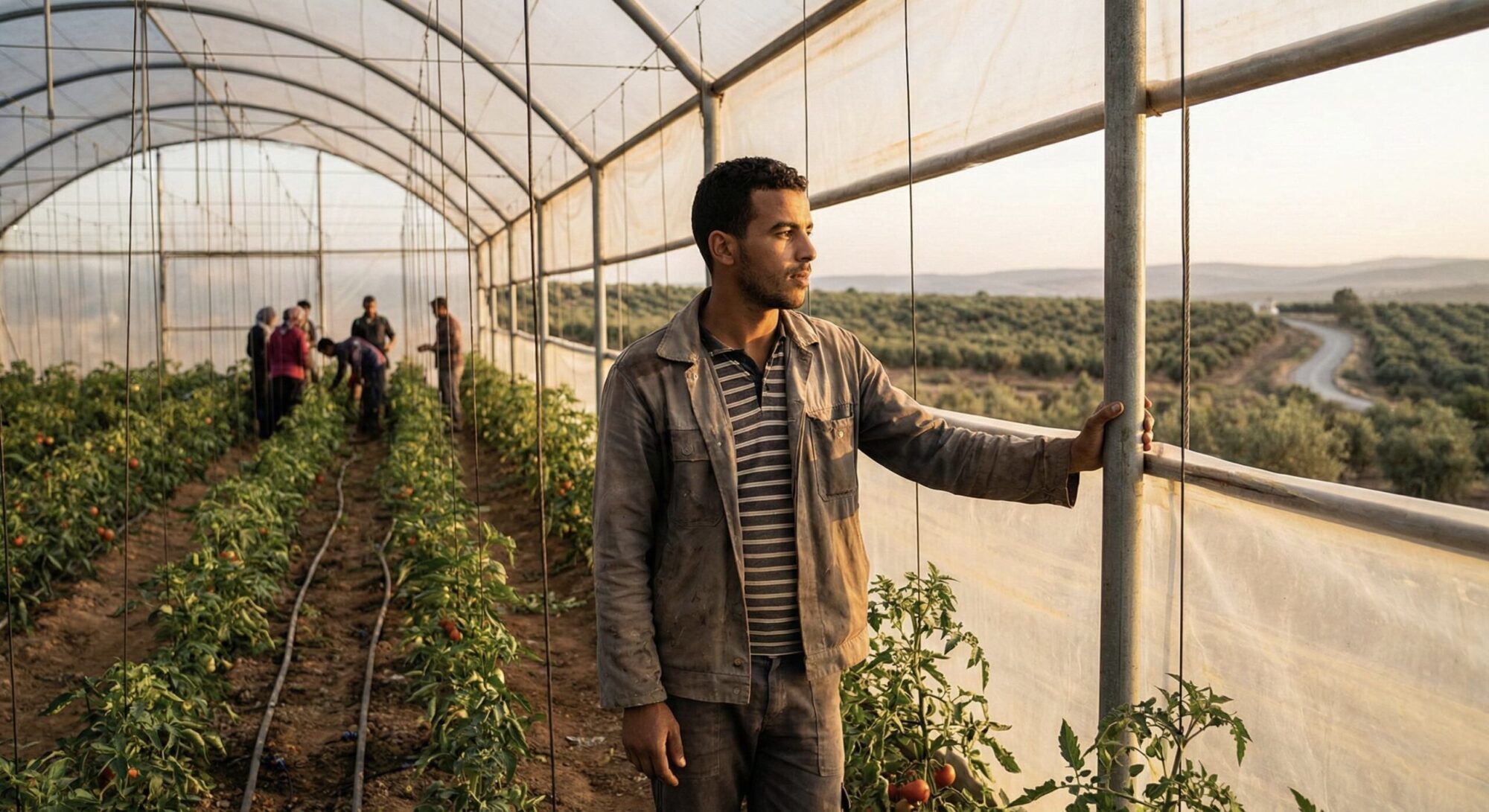 oung North African agri-entrepreneur stands in a greenhouse in Tunisia