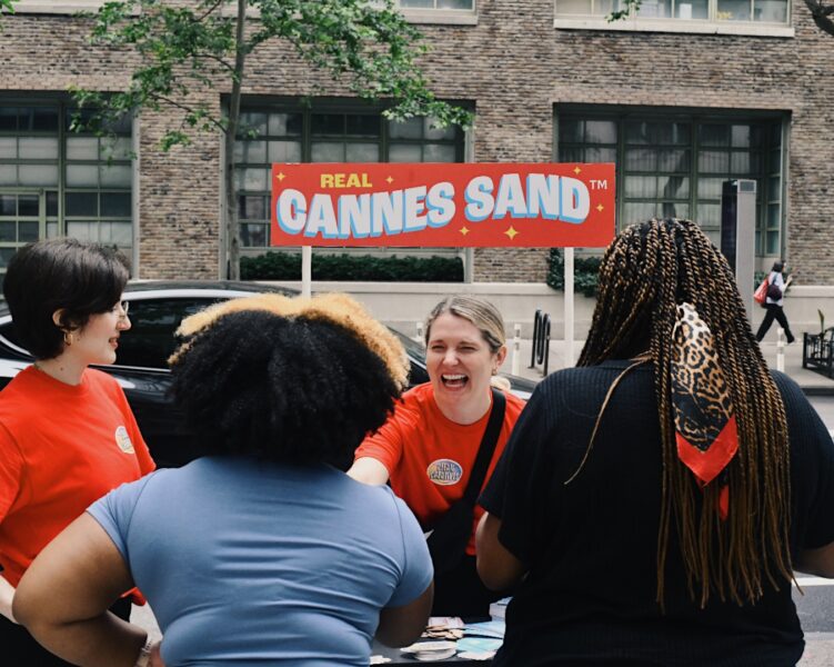 Female activist engaging with crowd