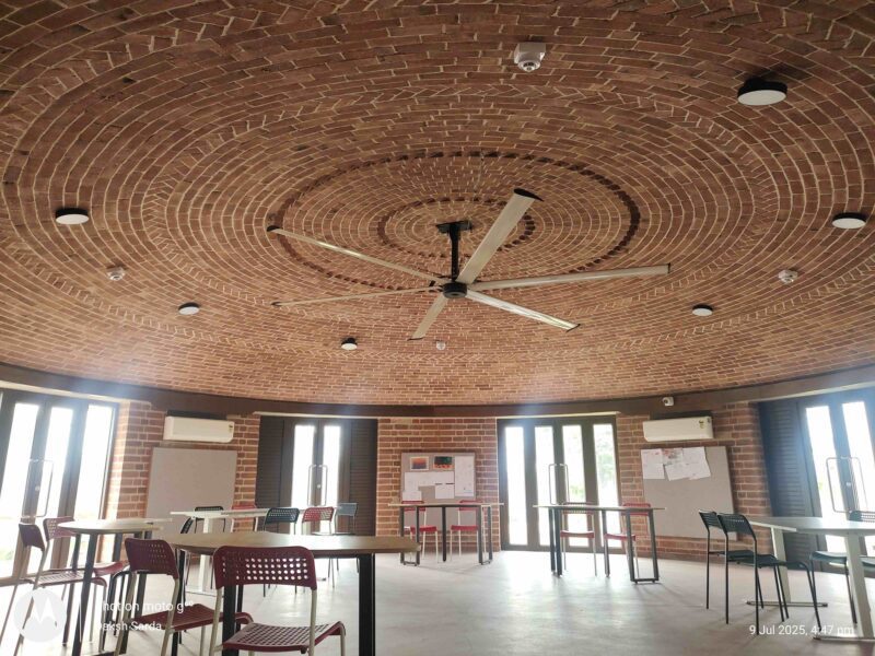 Upcycled bricks in school ceiling
