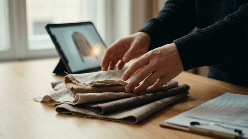 Worker handling Fabic samples