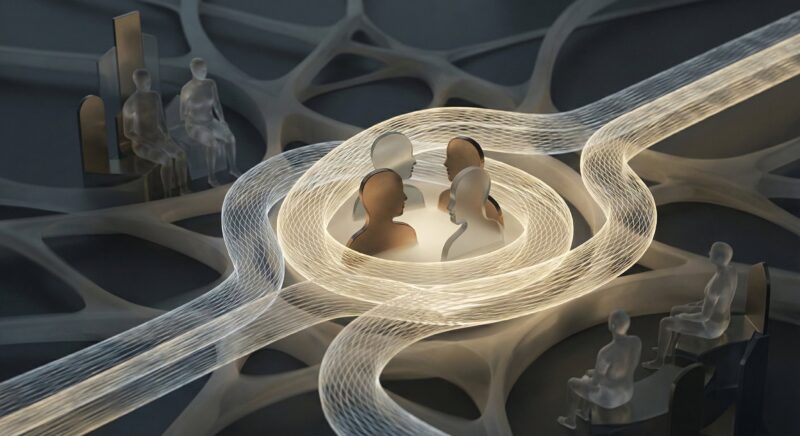 abstract, editorial-style image showing pathways of capital flowing repeatedly toward the same familiar profiles