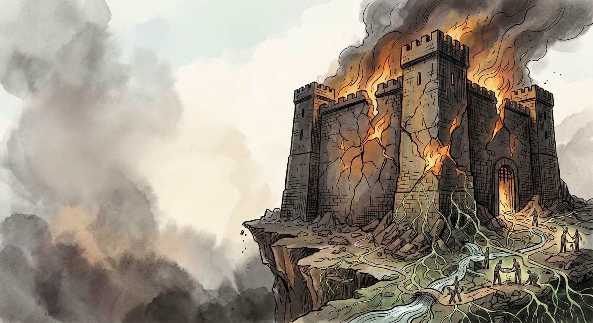 A castle in flames