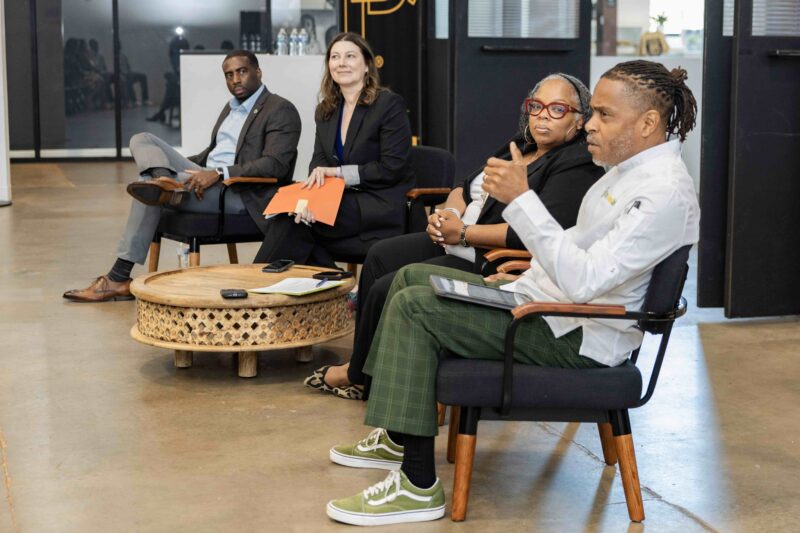 Panel discussion with four panelists at Pittsburgh Yards