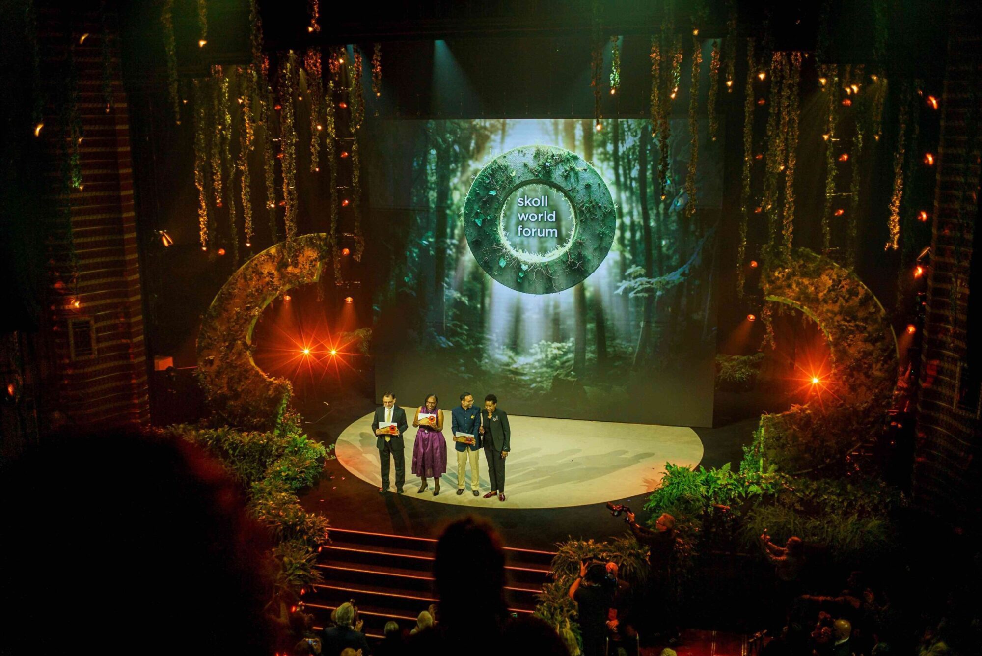 Skoll awardeee finalists on stage during ceremony
