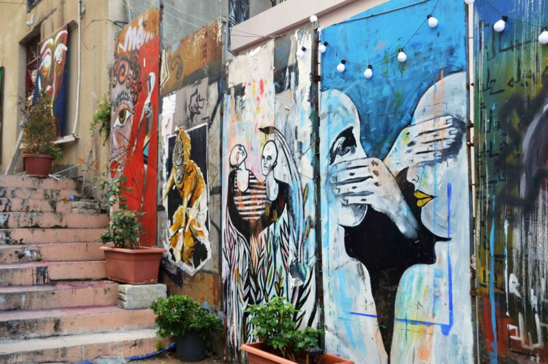 Murals along staircase in Beruit