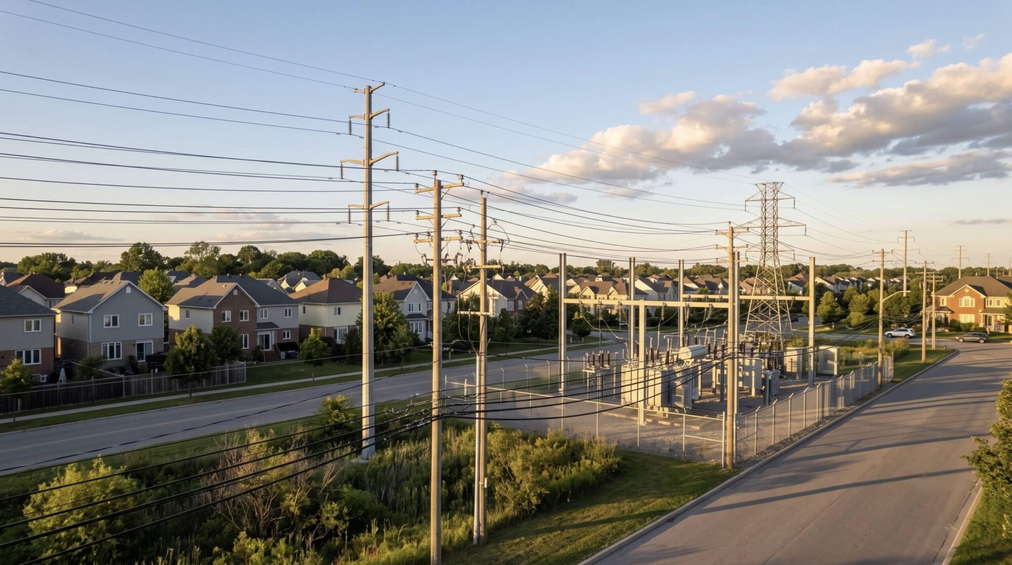 Electrical wires along roadside