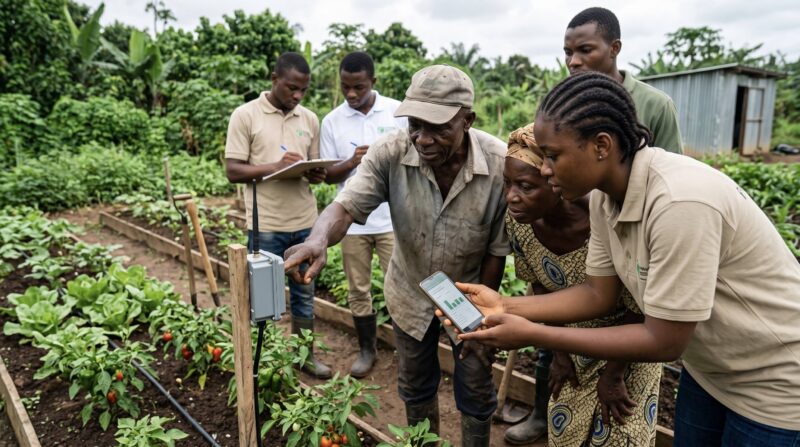 Nigerian farmers studying agtech