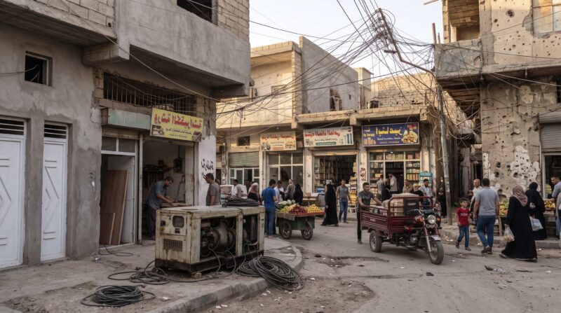 Mosul street with shop and generator