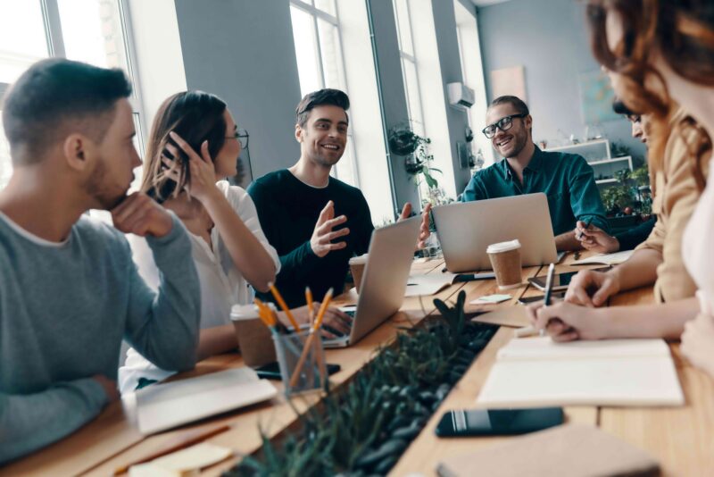 People collaborating at conference table