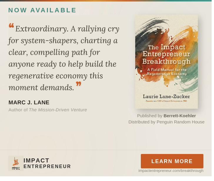 The Impact Entrepreneur Breakthrough by Laurie Lane-Zucker, now available